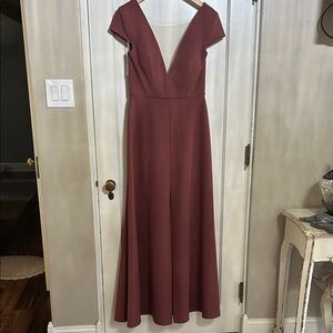 Jenny Yoo Deep V-Neck Burgundy Maxi Dress